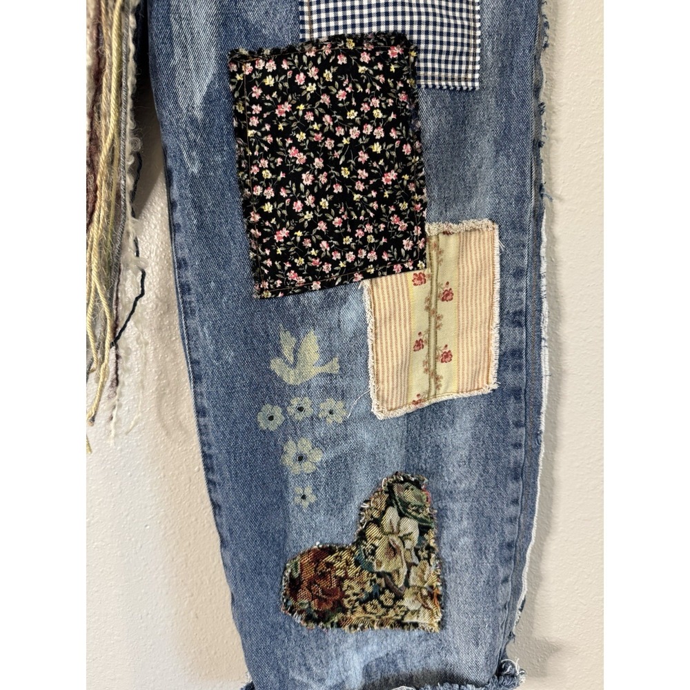 OOAK Reworked Patchwork Denim Jeans Whimsigoth Lagenlook Boho Distressed Sz 29 - Picture 7 of 10